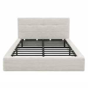English Elm King Platform Bed Faux Leather Upholstered Frame with Padded Headboard No Box Spring Queen Beige W3975P539414