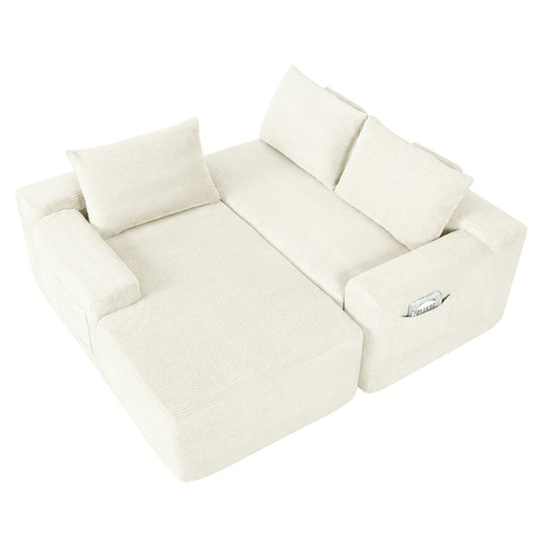 English Elm Upholstered Modular Floor Sofa with Corduroy Fabric and Low Profile Lounge Design White Left W3975P557431