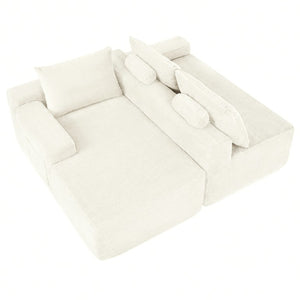 English Elm Upholstered Modular Floor Sofa with Corduroy Fabric and Low Profile Lounge Design White Left W3975P557431