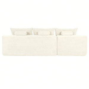 English Elm Upholstered Modular Floor Sofa with Corduroy Fabric and Low Profile Lounge Design White Left W3975P557431