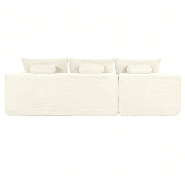 English Elm Upholstered Modular Floor Sofa with Corduroy Fabric and Low Profile Lounge Design White Left W3975P557431