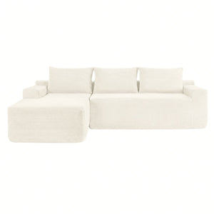 English Elm Upholstered Modular Floor Sofa with Corduroy Fabric and Low Profile Lounge Design White Left W3975P557431