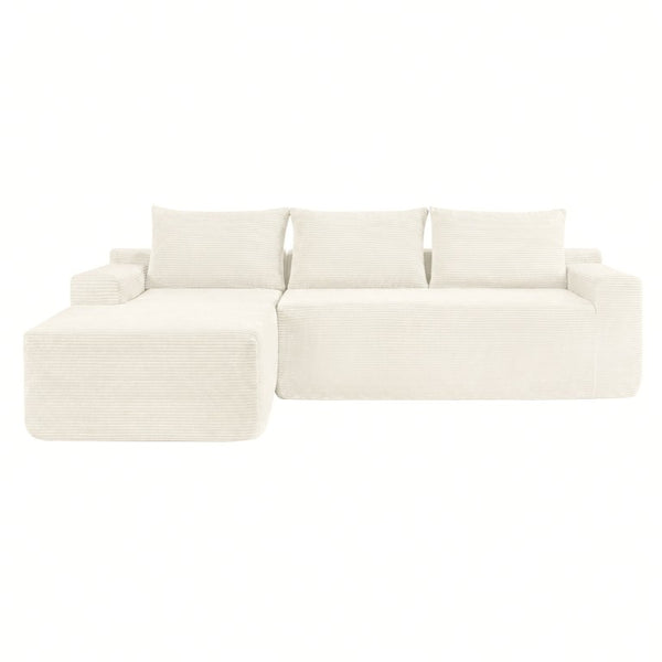 English Elm Upholstered Modular Floor Sofa with Corduroy Fabric and Low Profile Lounge Design White Left W3975P557431