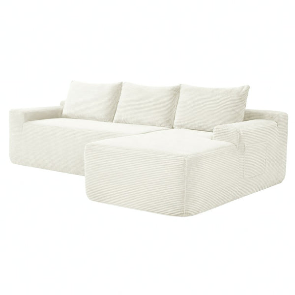 English Elm Upholstered Modular Floor Sofa with Corduroy Fabric and Low Profile Lounge Design White Right W3975P557440