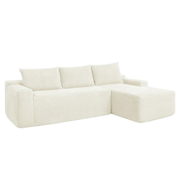 English Elm Upholstered Modular Floor Sofa with Corduroy Fabric and Low Profile Lounge Design White Right W3975P557440