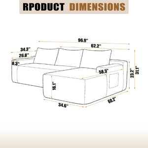 English Elm Upholstered Modular Floor Sofa with Corduroy Fabric and Low Profile Lounge Design White Right W3975P557440
