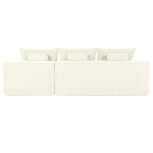 English Elm Upholstered Modular Floor Sofa with Corduroy Fabric and Low Profile Lounge Design White Right W3975P557440