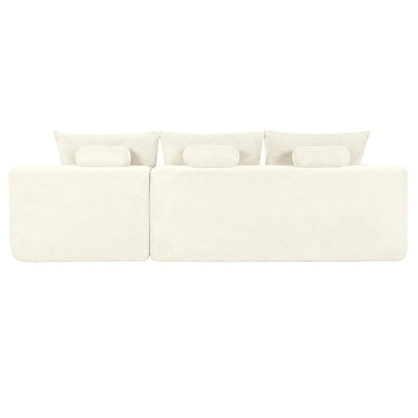 English Elm Upholstered Modular Floor Sofa with Corduroy Fabric and Low Profile Lounge Design White Right W3975P557440