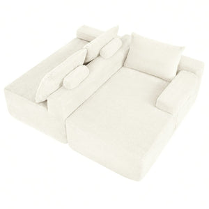 English Elm Upholstered Modular Floor Sofa with Corduroy Fabric and Low Profile Lounge Design White Right W3975P557440