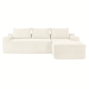 English Elm Upholstered Modular Floor Sofa with Corduroy Fabric and Low Profile Lounge Design White Right W3975P557440
