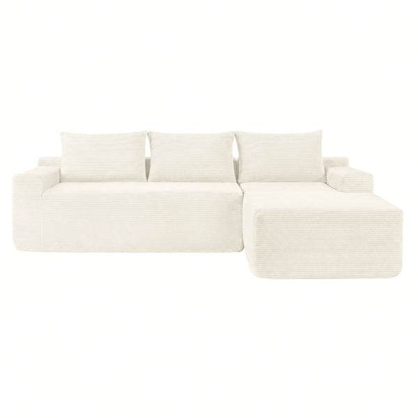 English Elm Upholstered Modular Floor Sofa with Corduroy Fabric and Low Profile Lounge Design White Right W3975P557440