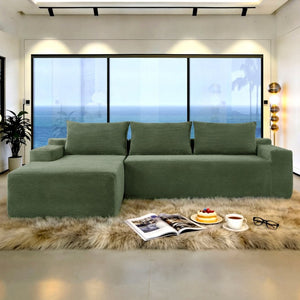 English Elm Upholstered Modular Floor Sofa with Corduroy Fabric and Low Profile Lounge Design Green Left W3975P557444