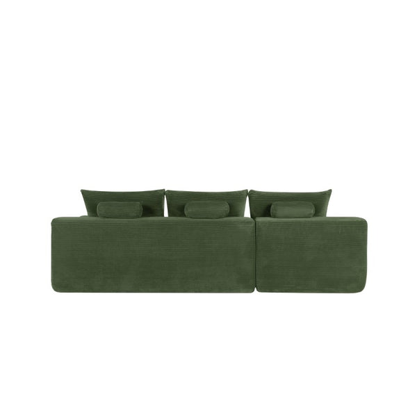English Elm Upholstered Modular Floor Sofa with Corduroy Fabric and Low Profile Lounge Design Green Left W3975P557444
