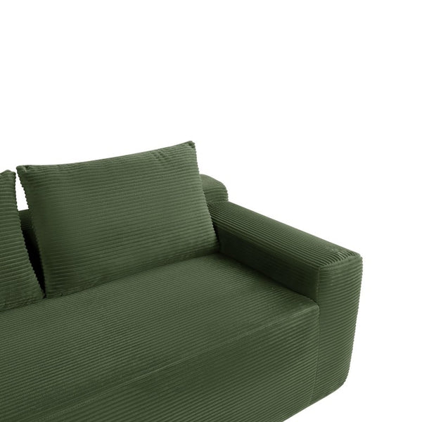 English Elm Upholstered Modular Floor Sofa with Corduroy Fabric and Low Profile Lounge Design Green Left W3975P557444