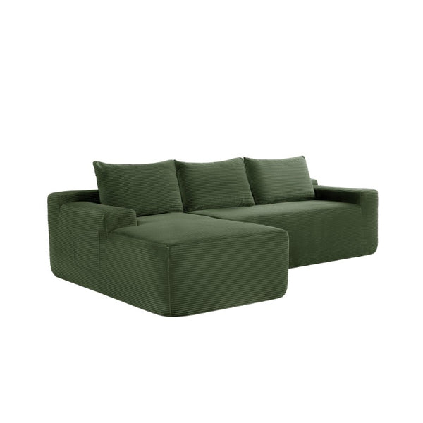 English Elm Upholstered Modular Floor Sofa with Corduroy Fabric and Low Profile Lounge Design Green Left W3975P557444