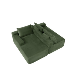 English Elm Upholstered Modular Floor Sofa with Corduroy Fabric and Low Profile Lounge Design Green Left W3975P557444