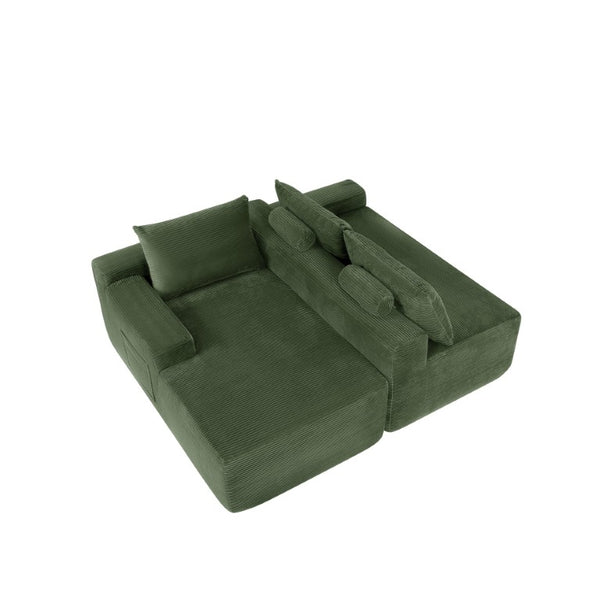 English Elm Upholstered Modular Floor Sofa with Corduroy Fabric and Low Profile Lounge Design Green Left W3975P557444