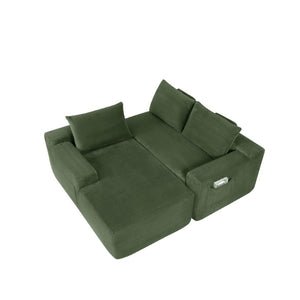 English Elm Upholstered Modular Floor Sofa with Corduroy Fabric and Low Profile Lounge Design Green Left W3975P557444