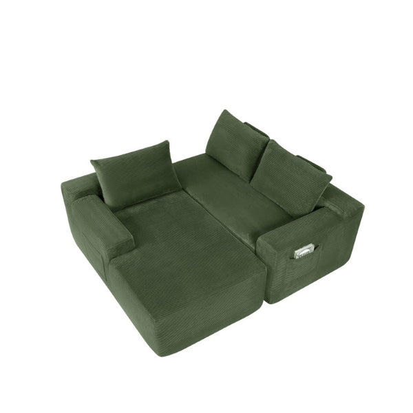 English Elm Upholstered Modular Floor Sofa with Corduroy Fabric and Low Profile Lounge Design Green Left W3975P557444