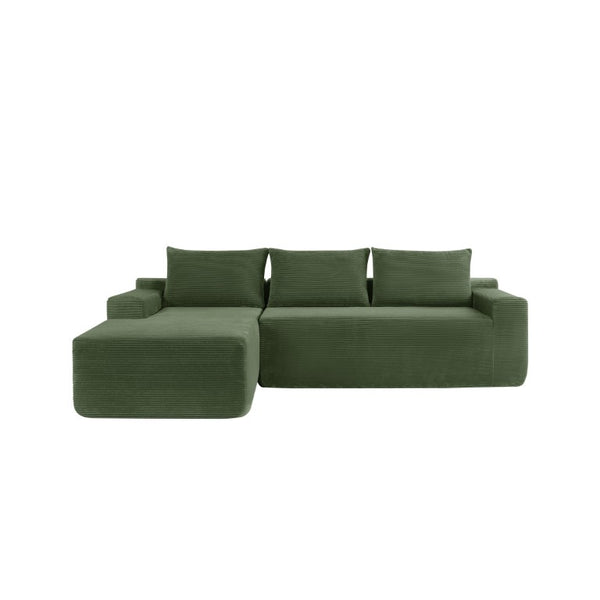 English Elm Upholstered Modular Floor Sofa with Corduroy Fabric and Low Profile Lounge Design Green Left W3975P557444