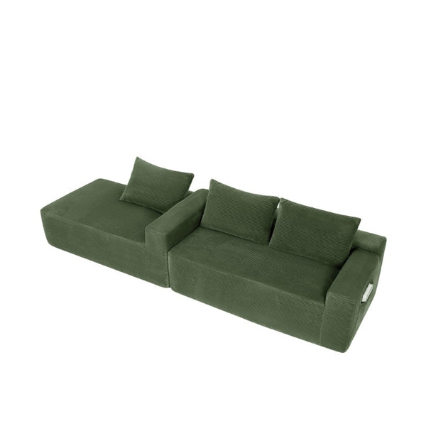 English Elm Upholstered Modular Floor Sofa with Corduroy Fabric and Low Profile Lounge Design Green Left W3975P557444
