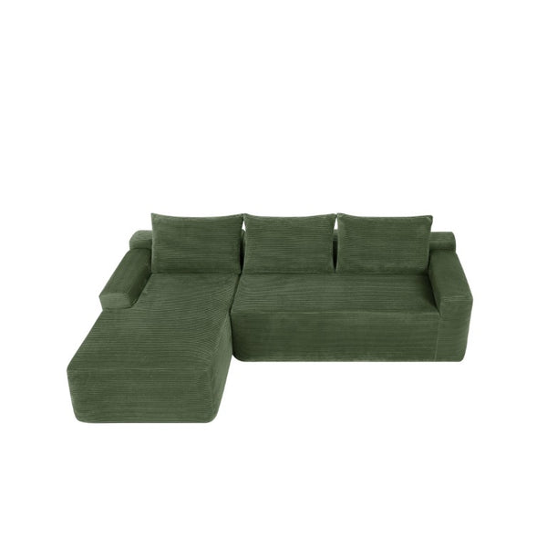 English Elm Upholstered Modular Floor Sofa with Corduroy Fabric and Low Profile Lounge Design Green Left W3975P557444