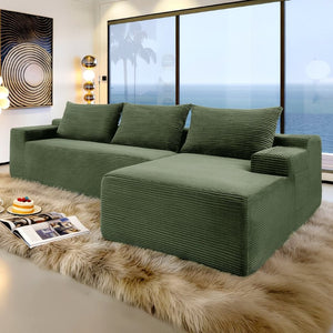 English Elm Upholstered Modular Floor Sofa with Corduroy Fabric and Low Profile Lounge Design Green Right W3975P557446
