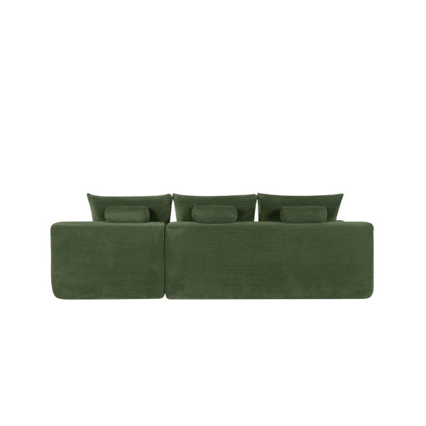 English Elm Upholstered Modular Floor Sofa with Corduroy Fabric and Low Profile Lounge Design Green Right W3975P557446