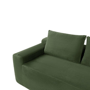 English Elm Upholstered Modular Floor Sofa with Corduroy Fabric and Low Profile Lounge Design Green Right W3975P557446