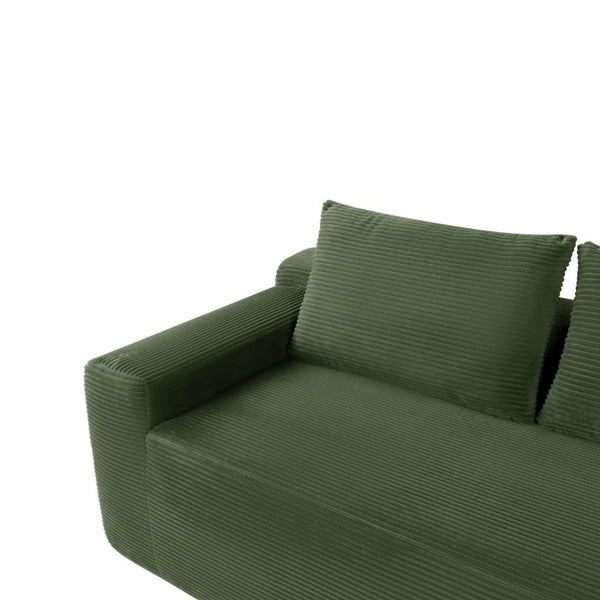 English Elm Upholstered Modular Floor Sofa with Corduroy Fabric and Low Profile Lounge Design Green Right W3975P557446
