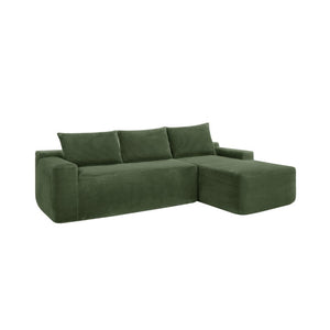 English Elm Upholstered Modular Floor Sofa with Corduroy Fabric and Low Profile Lounge Design Green Right W3975P557446