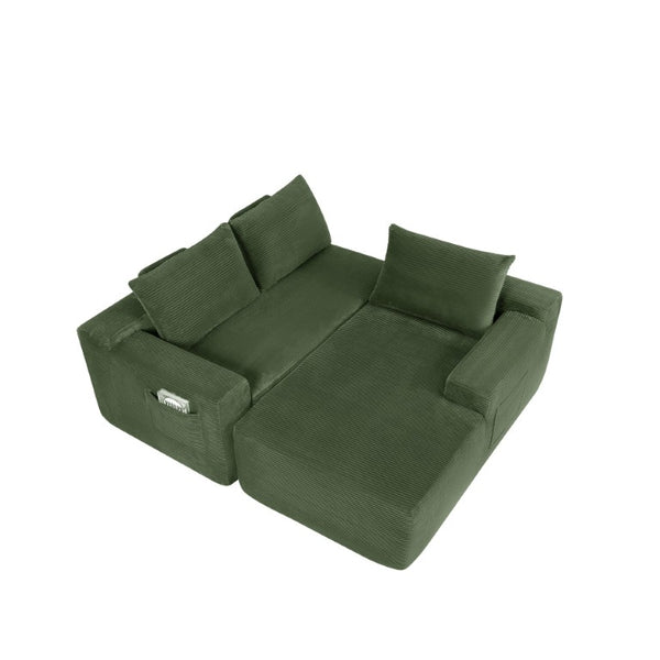 English Elm Upholstered Modular Floor Sofa with Corduroy Fabric and Low Profile Lounge Design Green Right W3975P557446