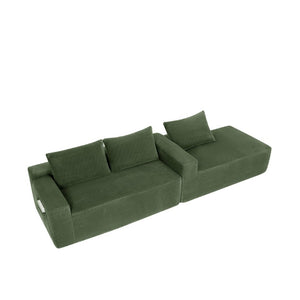 English Elm Upholstered Modular Floor Sofa with Corduroy Fabric and Low Profile Lounge Design Green Right W3975P557446