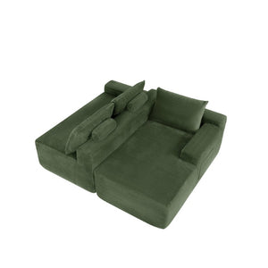English Elm Upholstered Modular Floor Sofa with Corduroy Fabric and Low Profile Lounge Design Green Right W3975P557446