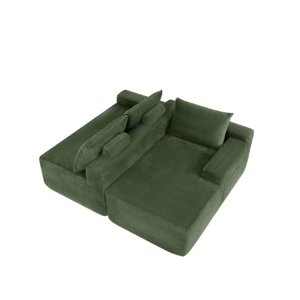 English Elm Upholstered Modular Floor Sofa with Corduroy Fabric and Low Profile Lounge Design Green Right W3975P557446