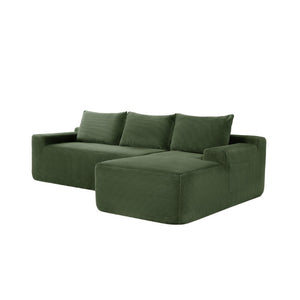 English Elm Upholstered Modular Floor Sofa with Corduroy Fabric and Low Profile Lounge Design Green Right W3975P557446