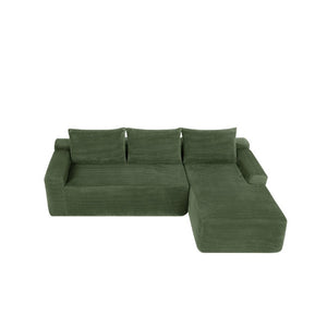 English Elm Upholstered Modular Floor Sofa with Corduroy Fabric and Low Profile Lounge Design Green Right W3975P557446