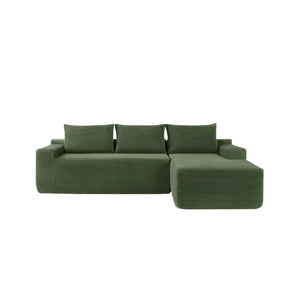 English Elm Upholstered Modular Floor Sofa with Corduroy Fabric and Low Profile Lounge Design Green Right W3975P557446