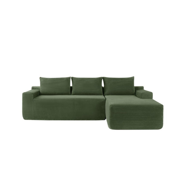 English Elm Upholstered Modular Floor Sofa with Corduroy Fabric and Low Profile Lounge Design Green Right W3975P557446