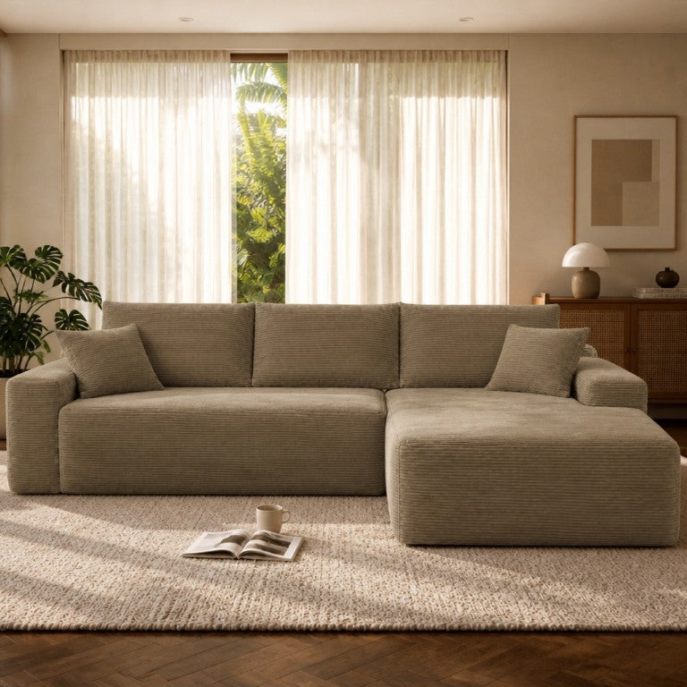 English Elm New Corduroy Cloud Sectional L-Shaped Sofa Deep Sink Seating for Living Rooms W3975P557449