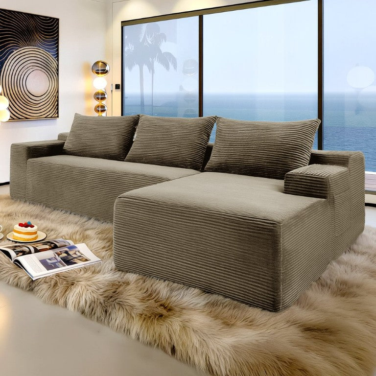 English Elm New Corduroy Cloud Sectional L-Shaped Sofa Deep Sink Seating for Living Rooms W3975P557449
