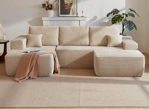 English Elm 105.7"cloud Modular U-shaped Sectional Plush Corduroy Deep Seat Sofa for Living Room W3975S00015