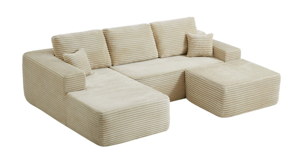 English Elm 105.7"cloud Modular U-shaped Sectional Plush Corduroy Deep Seat Sofa for Living Room W3975S00015