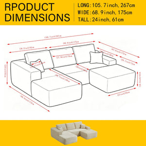 English Elm 105.7"cloud Modular U-shaped Sectional Plush Corduroy Deep Seat Sofa for Living Room W3975S00015