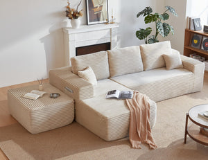 English Elm 105.7"cloud Modular U-shaped Sectional Plush Corduroy Deep Seat Sofa for Living Room W3975S00015