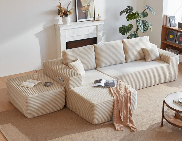 English Elm 105.7"cloud Modular U-shaped Sectional Plush Corduroy Deep Seat Sofa for Living Room W3975S00015