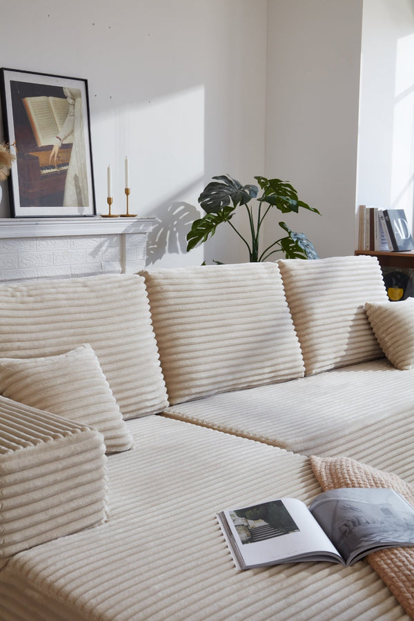 English Elm 105.7"cloud Modular U-shaped Sectional Plush Corduroy Deep Seat Sofa for Living Room W3975S00015