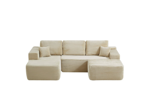 English Elm 105.7"cloud Modular U-shaped Sectional Plush Corduroy Deep Seat Sofa for Living Room W3975S00015