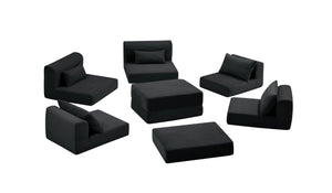 English Elm Upholstered Modular Floor Sectional Corduroy Sofa with Five Pillows for Living Rooms Black W3975S00039