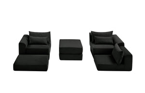 English Elm Upholstered Modular Floor Sectional Corduroy Sofa with Five Pillows for Living Rooms Black W3975S00039